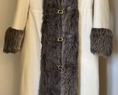 70 s Canvas/Faux Fur Trimmed Coat