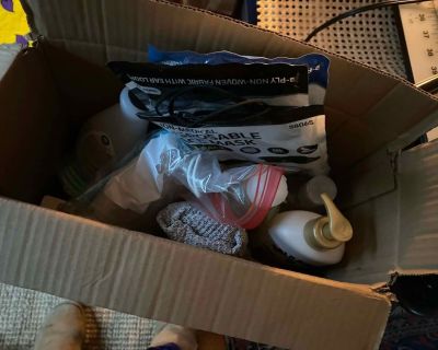 Box of toiletries and facemasks