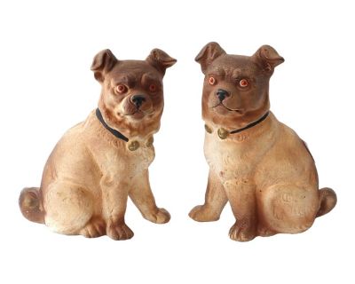Vintage Porcelain Bisque Pug Dogs, a Pair