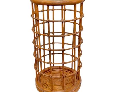 Vintage French BoHo Bamboo and Rattan Umbrella Stand