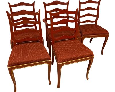 French Country Red Painted Dining Chairs - Set of 5