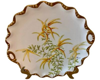 Antique Limoges France Hand Painted Signed Henriot Wheat With Gold Gilt Plate