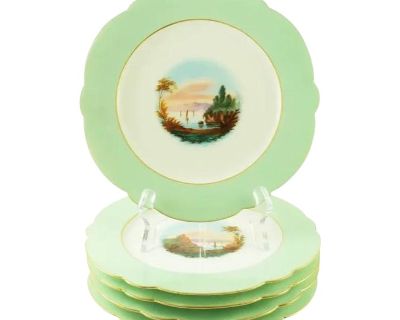 Early 20th Century Old Paris Style Porcelain Hand-Painted Landscape Scenes Cabinet Plates - Set of 5