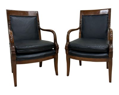 Vintage French Empire Charles X Style Consulate Master Armchairs - Pair