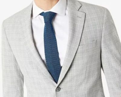 Ralph Lauren Seersucker suit 50R/46W w/ square pocket & bow tie set. Plaid gray.