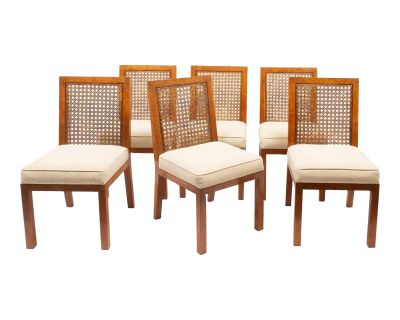 1960s Burled Wood and Cane Dining Chairs by John Widdicomb- Set of 6