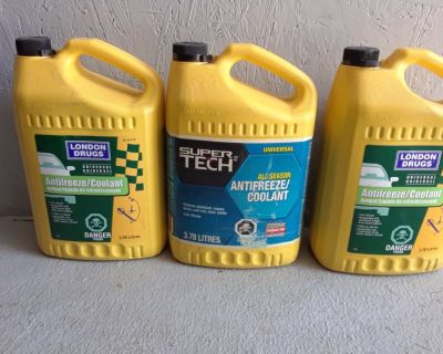 Brand new. $30.00 for all 3 bottles 3.78 liters each.
Based Engine Coolant with low silicate. Compatible with aluminum and light duty diesel engines. 
Phosphate free corrosion inhibiter package. Provides up to 5 years or 250,000 km service protection. 
Always dilute concentrated coolant using deionizer water. This product protects coolant system metals including heat rejecting aluminum against ...