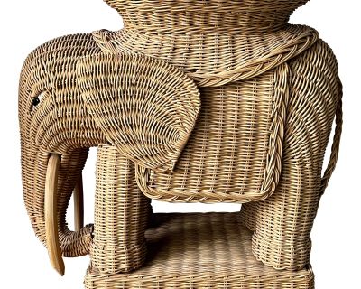 Mid-Century Wicker Elephant Side Table