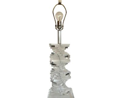 1970's Modern Stacked Lucite Spiral Staircase Table Lamp in the Style of Karl Springer