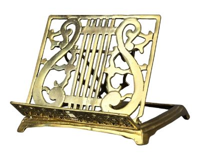 Mid 20th Century Large Brass Lyre-Shaped Folding Book Stand