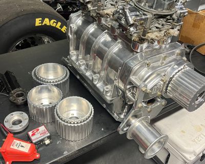Hampton street blower, 671 $2500 low hours with dual carb adapter and belt tensionor 1/2 pulleys several sizes 30,32,34,33, 37, 41 $60 ea. TBS large port 1206 polished blower intake $800. 1 set of Holley 750 with chrome bowels boost reference $450 ea. Hilborn injection SBC 2 7/16 tubes ported to 1206, complete with enderle DSR fuel pump main, sec, and high speed bypass with extra nozzles and pa...