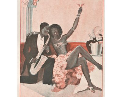 1931 RARE-Art Deco French Jazz Print-Playing Josephine Baker "J'ai Deux Amours", Matted
