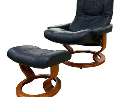 1990’s Ekornes Stressless Wingback Recliner Chair and Ottoman - 2 Pieces