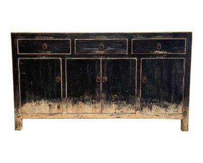 Elm Wood Black Distressed Console Cabinet