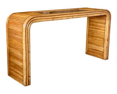 Mid-20th Century Split Rattan Waterfall Console Table