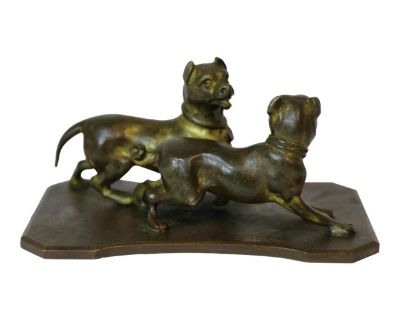 Early 20th Century Berndorf Foundry Bronze Playful Bulldogs Sculpture
