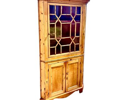 Mid 19th C. British Pine Vitrine Corner Cabinet