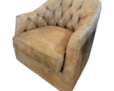 Luna Button Tufted Leather Swivel Chair