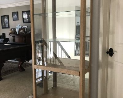 Glass mirror book shelf good condition has inside light