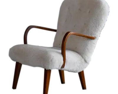 Mid-Century Danish Clam Style Lounge Chair in Sheepskin , 1950s