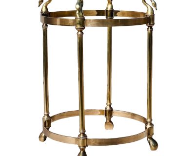 1960s Hollywood Regency Brass Swan-Head End Table With Circle Glass Top Janson & LaBarge Style