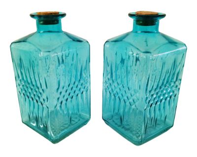 Aqua Blue Flash Glass Decanters, a Pair