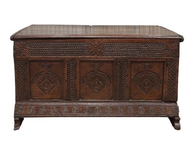 Mid 17th Century English Carved Oak Blanket Chest