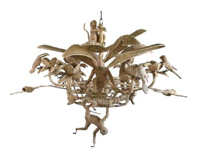 Single Bronze and Brass Hanging Pineapple Chandelier / Pendant