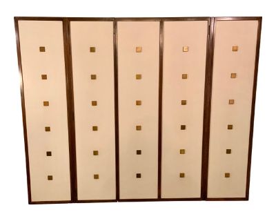 1950s Walnut, Leather & Brass Wall Cabinet by Bert England for Johnson Furniture