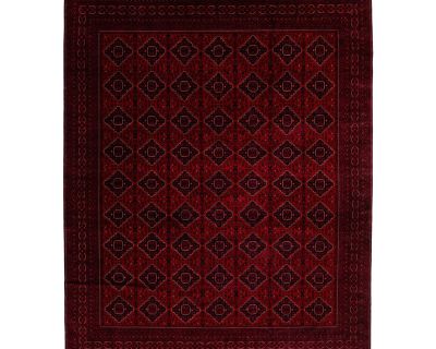 Oversize Red Vintage Bokhara Wool Rug With Geometric Pattern