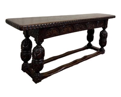 Antique English End-of-Bed Bench Window Seat Settee Carved Oak C. 1900