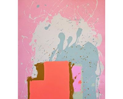 John Hoyland - Large Abstract Expressionist Serigraph - Red Block on Pink