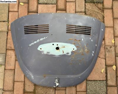 Original Volkswagen Beetle rear engine lid in decent usable condition. This has a small bump on the passenger side that has been pounded out otherwise hinges are in good working order and the overall shape is pretty good. Great for parting a car back together,restoration,upgrade,yard art or repurposing into something more creative. To the best of my knowledge this is correct for 1970/71 but sho...
