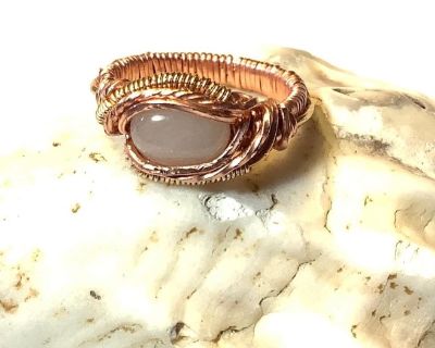 Gold and Copper Wire Wrap White Agate Ring