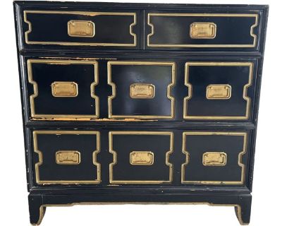 1950s Vintage Black and Gold Dorothy Draper Style Chest
