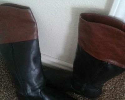 Black and brown leather boots