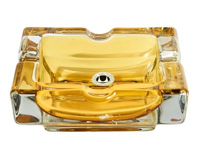 Mid-Century Modern Square Amber Colored Glass Ashtray From West Germany by Waltherglas