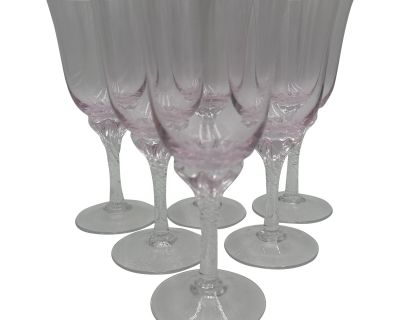 Set of 6 Sasaki Coronation Pink Crystal Wine Goblets, 1990s