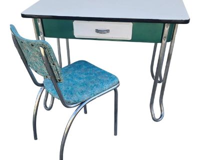 1950s Metal Desk and Chair - Set of 2
