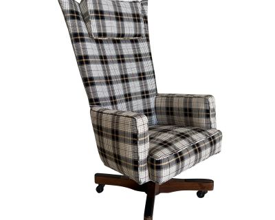 Newly Upholstered Plaid High Back Rolling Vintage Executive Desk Chair