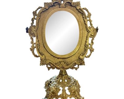 Antique Gilt Cast Iron Vanity Mirror, Pattern 195½ — Rococo Revival, C. 1900