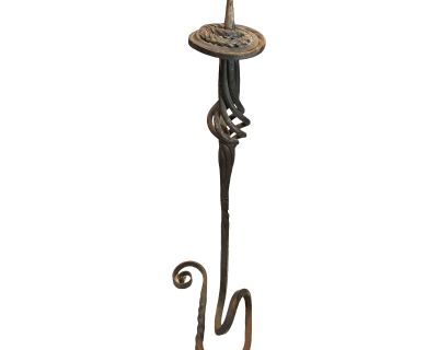 Mid Century Brutalist Wrought Iron Spiral Floor Candle Stick Stand