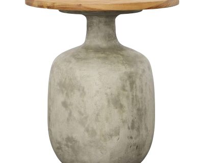 Cement Bulb & Teak Top Outdoor Side Table