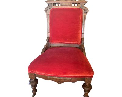 Mid 19th Century Antique Vintage Old Carved Eastlake Solid Wood Wooden Side Dining Accent Chair