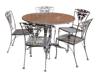 1960s Woodard Chantilly Rose Patio Dining Table & 5 Chairs