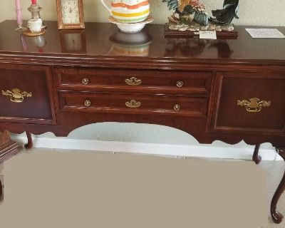 Queen Ann TV stand, Curio, Patio table with chairs