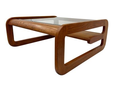 Vintage Lou Hodges Wood and Smoked Glass Large Coffee Cocktail Table