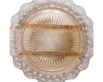 1930s Anchor Hocking Pink Depression Glass Lace Edge Three Section Divided Relish Tray