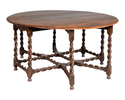 19th Century English Oak Double Gateleg Barley Twist Table
