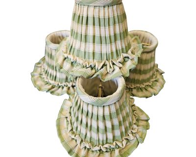 Charming Vintage Green and Ivory Silk Clip on Chandelier Shades - Set of 4